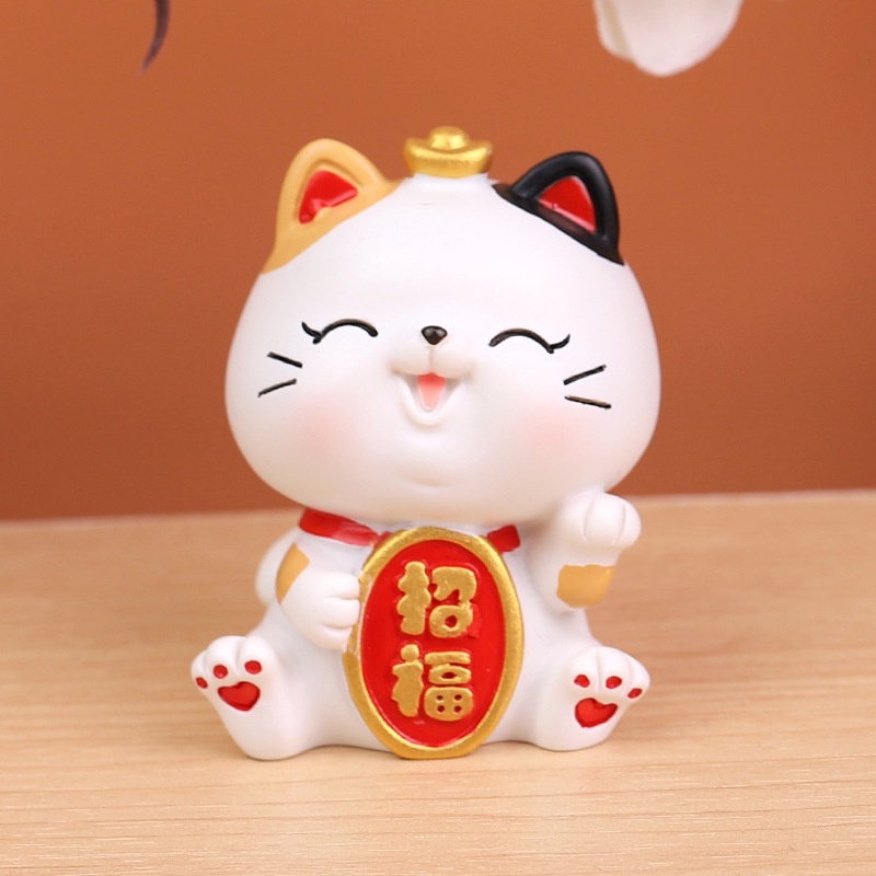 Set 4 mô hình Mèo thần tài trắng vui vẻ Ráp biểu tượng bình an, tài lộc trang trí bàn làm việc, bàn học, quà tặng bạn bè