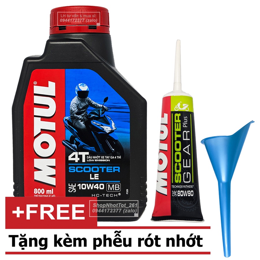 Combo (Tặng phễu) (0.8L) Dầu nhớt xe tay ga Motul Scooter 10W40 800ml + Nhớt hộp số Motul 120ml - Shopnhottot