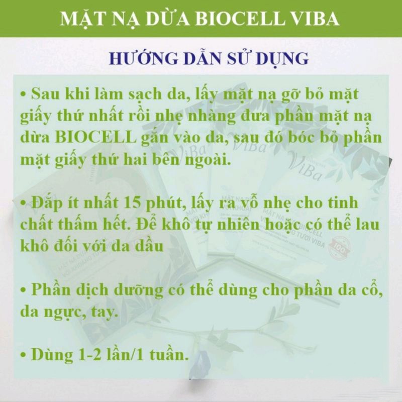 Mặt nạ dừa Biocell với Khoáng tươi ViBa lên men tự nhiên cấp ẩm, ngừa mụn, dưỡng da mịn màng, trẻ hóa da - Kaka Beauty