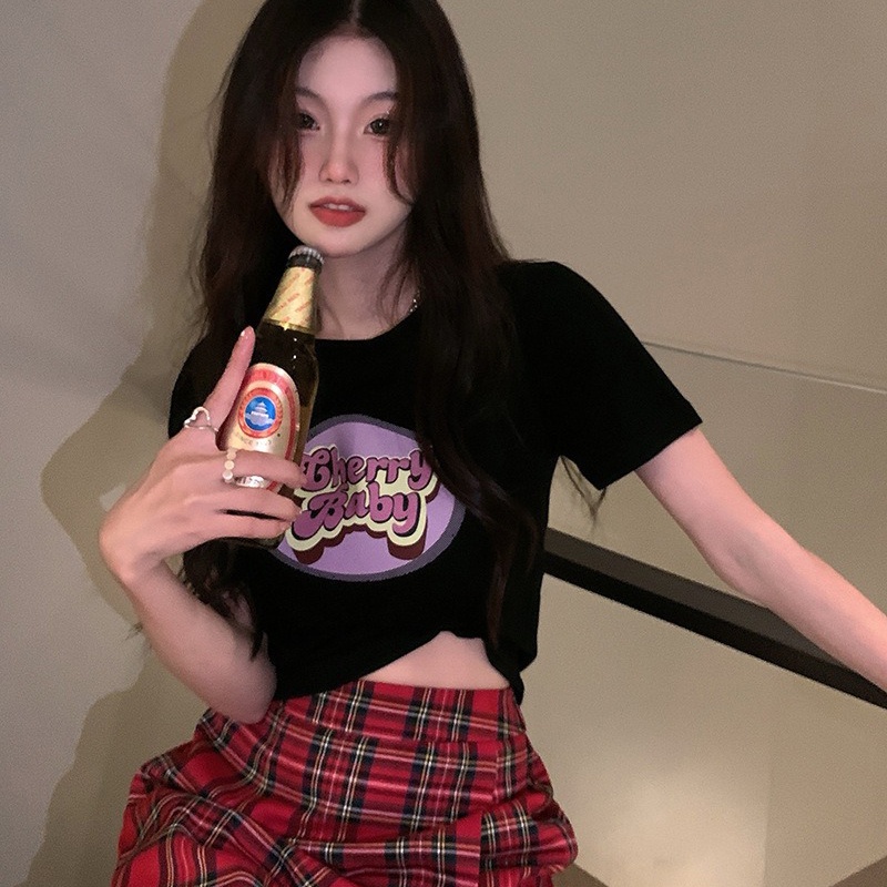 IELGY  IELGY Áo Thun Ngắn Tay Ôm Dáng Xinh Xắn Dành Cho Nữ