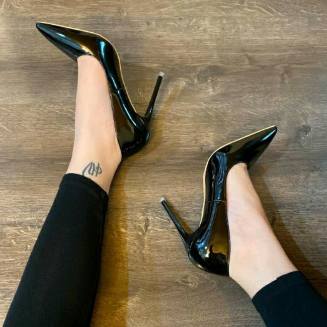 Giày cao gót Bigtreee da bóng đen nâu nude kem trắng siêu tôn dáng