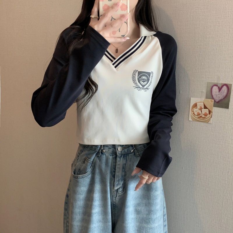 IELGY  IELGY  Áo Thun Nữ Dài Tay Cổ Chữ v Đơn Giản Dễ Phối Đồ