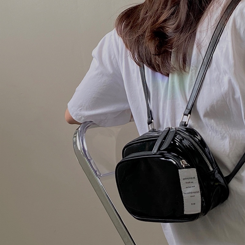 Ba Lô Đeo Vai Hình Vuông Màu Đen Trơn Dễ Phối Đồ Thời Trang Cho Nữ