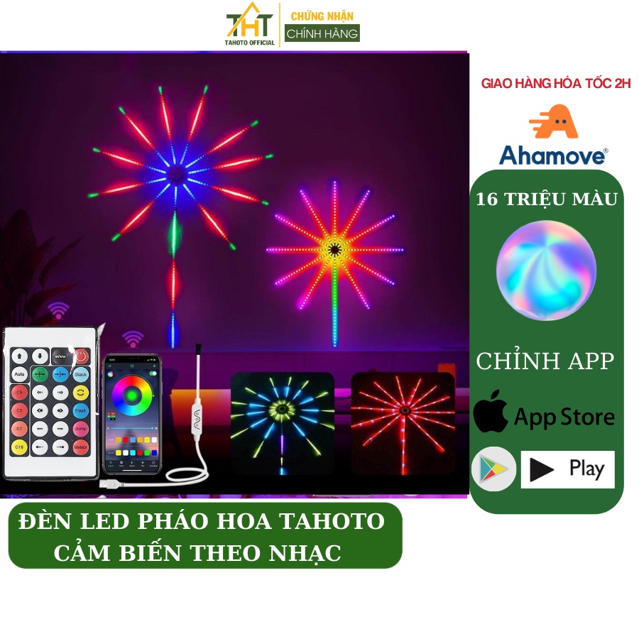 Đèn led pháo hoa TAHOTO chỉnh App, trang trí noel tết 16 triệu màu