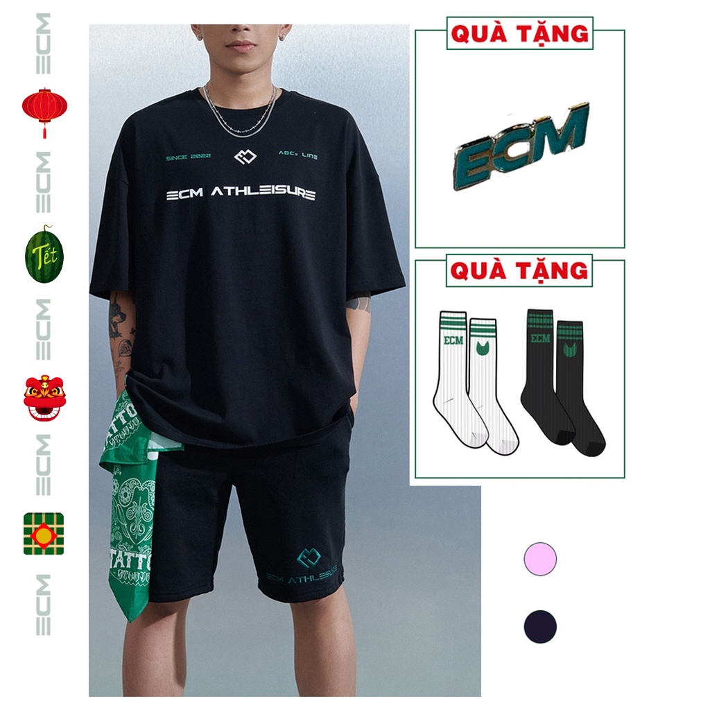 Áo phông nam nữ tay lỡ unisex local brand ECM cotton 315 cho cặp đôi Elcarim EAUN-TS003-S2