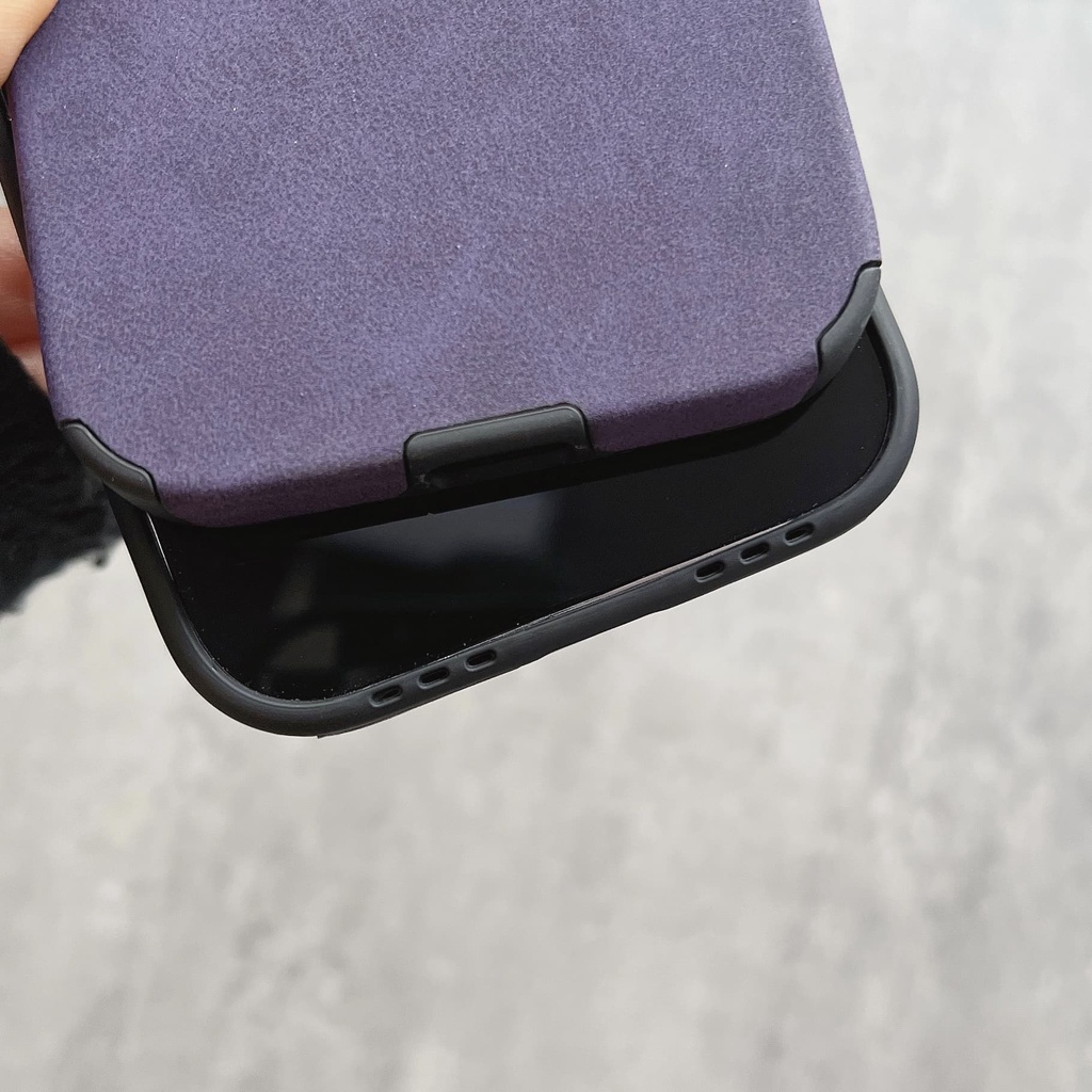 Ốp Điện Thoại Da Màu Xám / Tím Thời Trang Chống Sốc Cho iPhone 14 / 13 / 12 / 11 / X / 8 / 7P