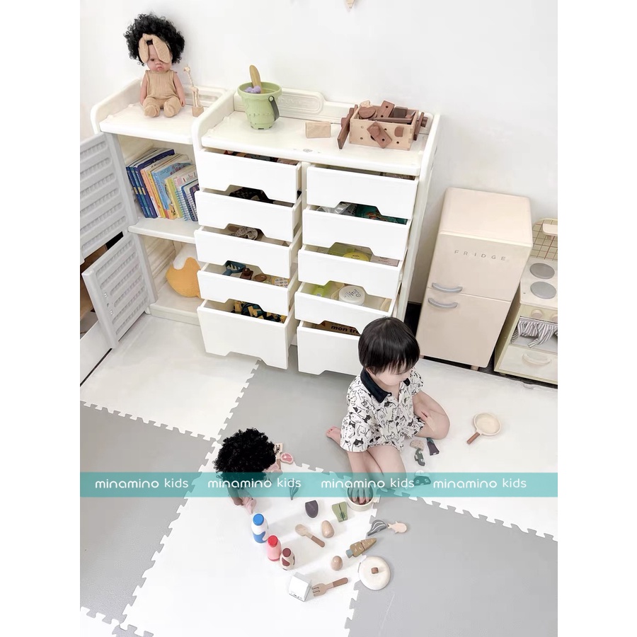 Tủ đồ chơi đa năng cho bé Minamino thiết kế mới 12 hộc, nhựa nguyên sinh cao cấp, chắc chắn cho phòng bé