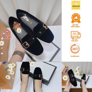 Giày nhung mũi vuông mix khoá vuông- form chuẩn