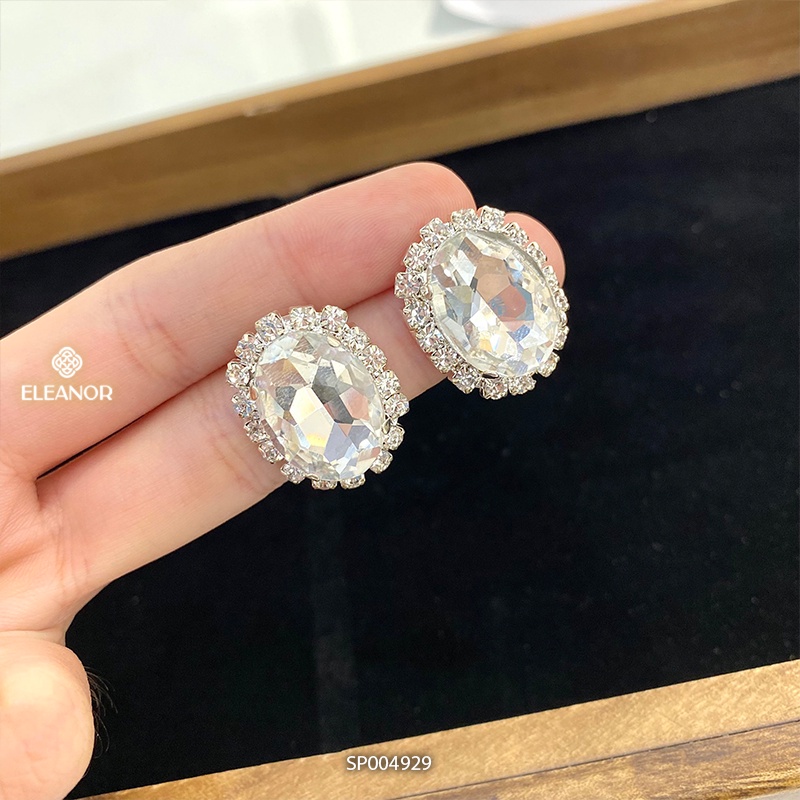 Bông tai nữ chuôi bạc 925 Eleanor Accessories hình oval viền đính đá sang chảnh phụ kiên trang sức 4929