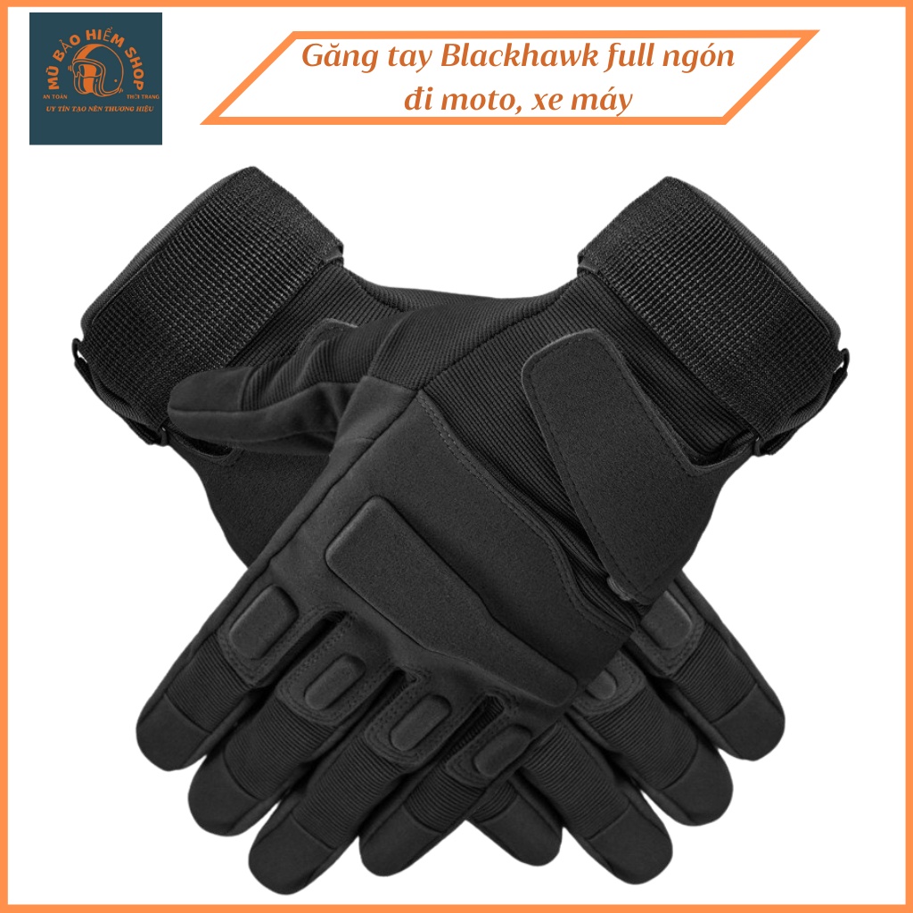Găng tay dài ngón đi moto xe máy, phượt Blackhawk Full ngón cho nam nữ màu đen, Mũ Bảo Hiểm Shop