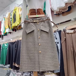 Chân váy dạ dáng a xẻ tà tặng kèm đai