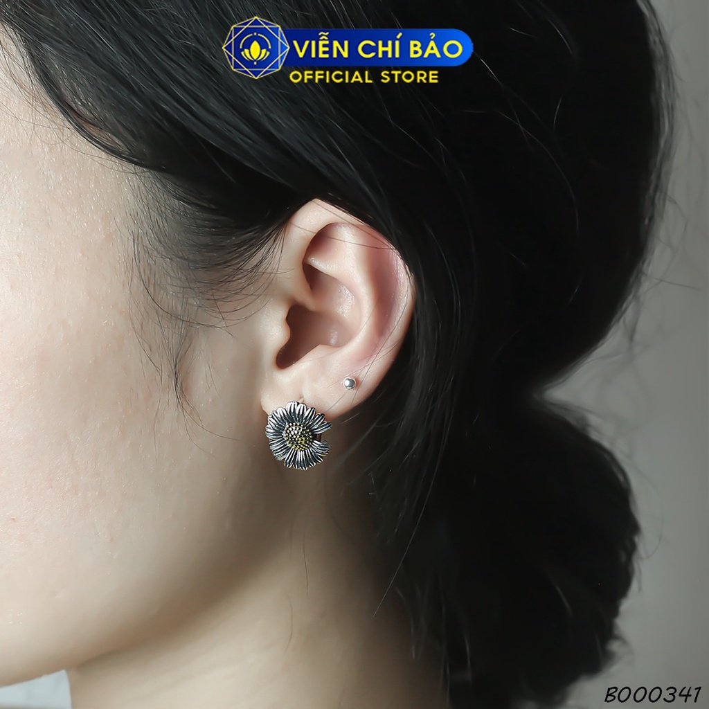 Bông tai bạc nữ hoa hướng dương chất liệu bạc Thái 925 thời trang phụ kiện trang sức Viễn Chí Bảo B000341