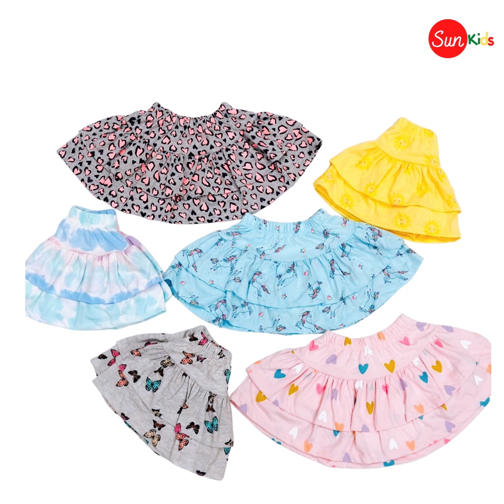 Chân váy bé gái, chân váy cho bé 2 tầng, chất cotton, có quần đùi trong, size 3-11 - SUNKIDS