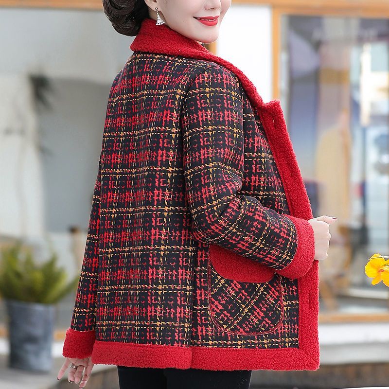 Áo Khoác Lót Lông Cừu Dày Dặn Giữ Ấm Phong Cách Phương Tây Thời Trang Thu Đông Cho Phụ Nữ Trung Niên