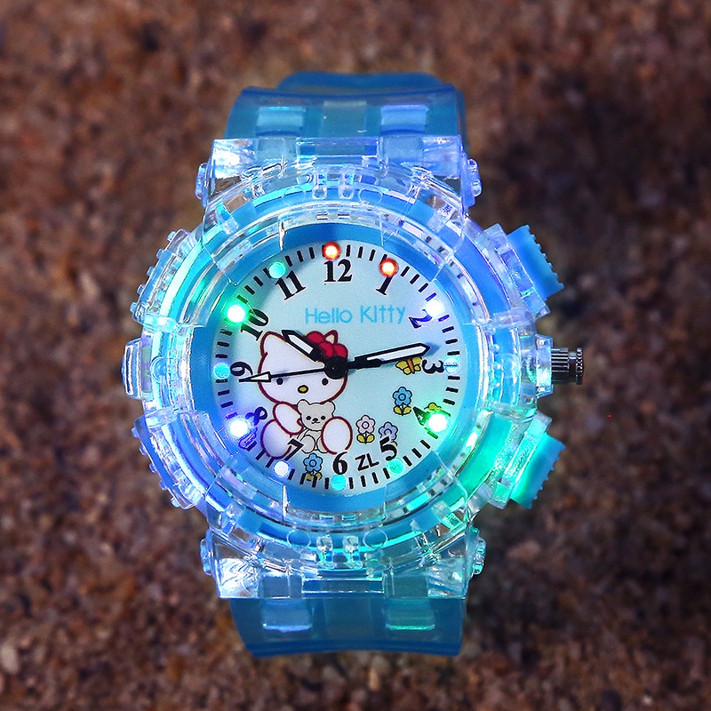 Hello kitty Đồng Hồ Đeo Tay Dây Silicon Phát Quang Hình Mèo kitty Xinh Xắn Dành Cho Bé