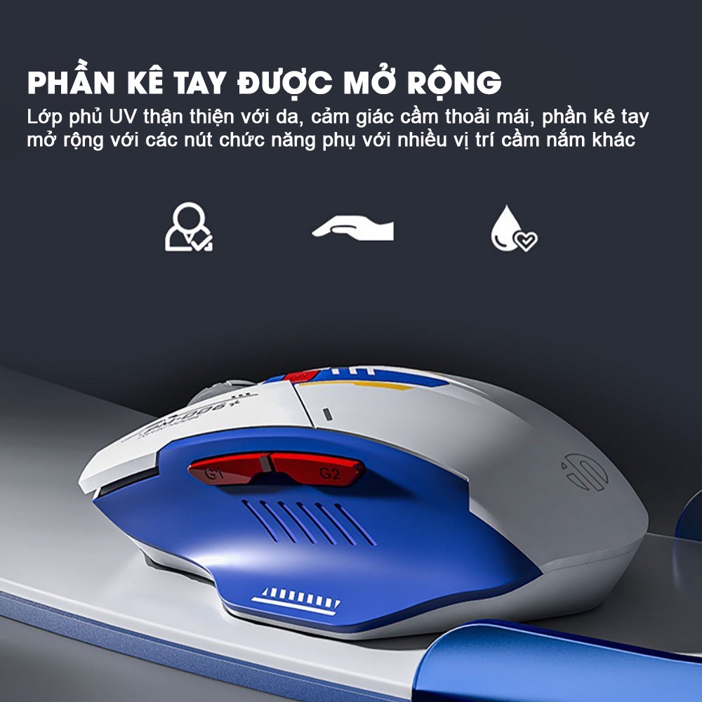 Chuột máy tính không dây Yindiao INPHIC F9 GUNDAM gaming công thái học silent chống ồn 6 nút điều chỉnh DPI pin sạc