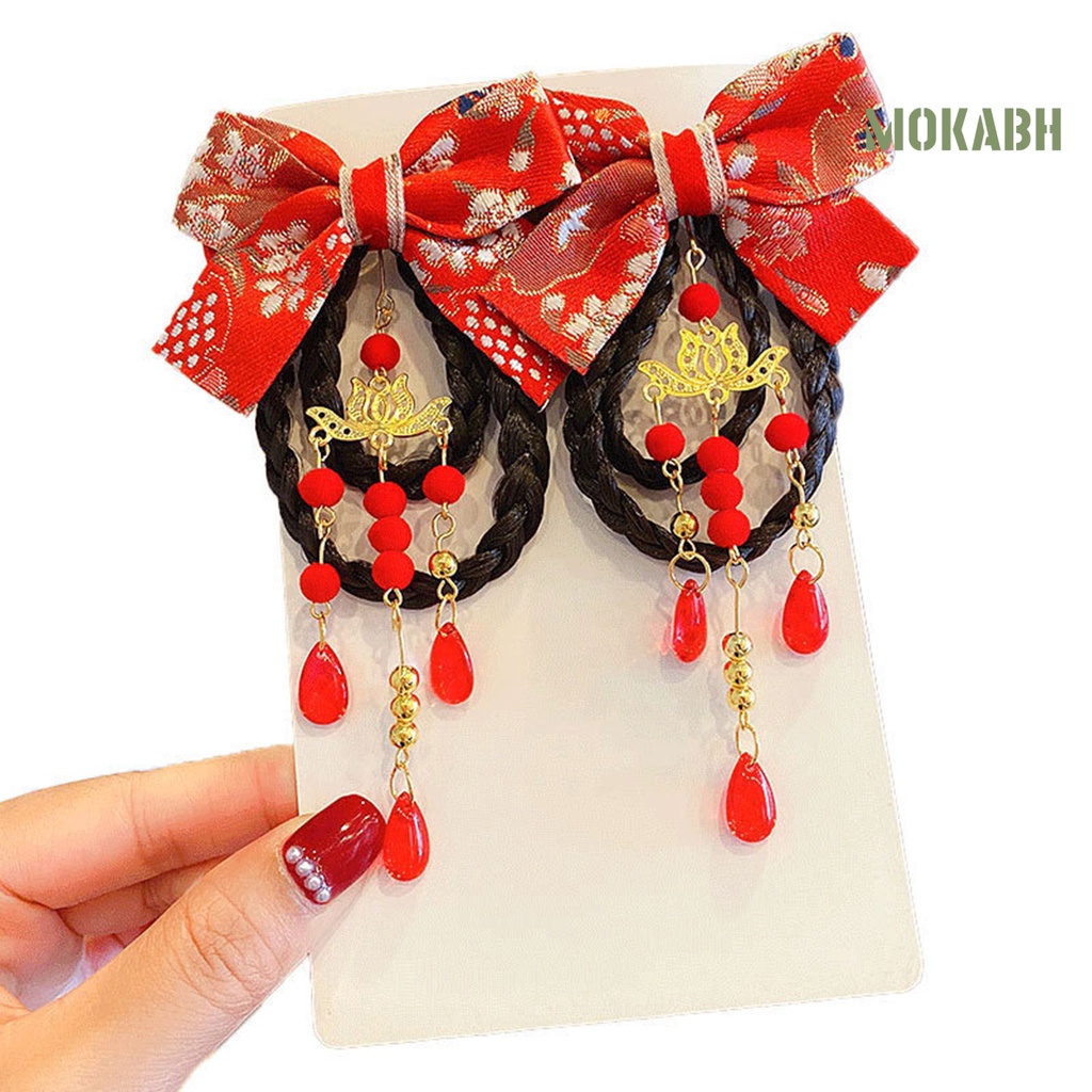 1 Cặp Kẹp Tóc Giả Đính Nơ Tua Rua Phong Cách Trung Hoa Ngọt Ngào Mừng Năm Mới Cho Bé