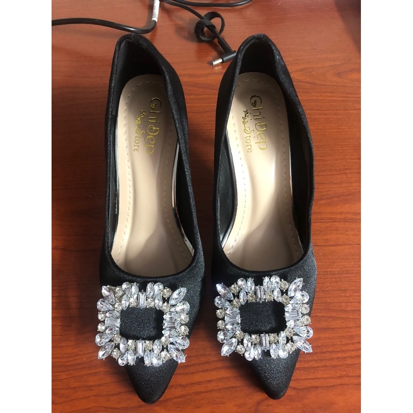 Giày cao gót bít mũi đính đá gót nhọn 8p CG-0617