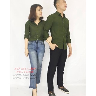 Áo Sơ Mi Cặp FIG TREE Xanh Olive Lạ Mắt