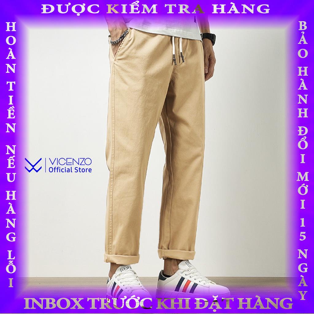 Quần Kaki Nam VICENZO Cạp Chun Dáng Đứng, Quần Kaki Baggy Nam Đường May Chuẩn Chỉ Mã QBGC hanthien