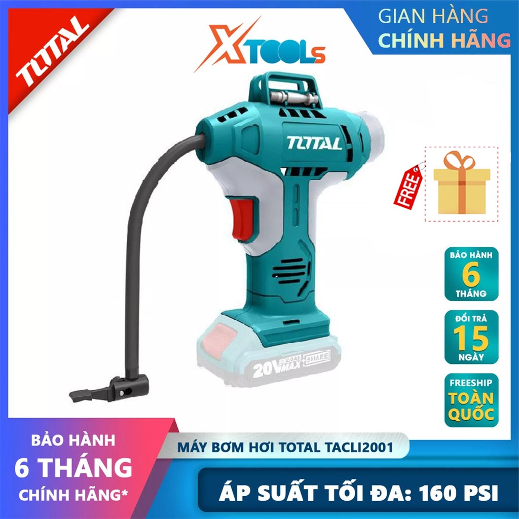 Máy bơm hơi tự động dùng pin Total TACLI2001 máy bơm hơi điện mini bơm hơi xe ô tô, cầm tay nhỏ gọn [Xsafe][Xtools]