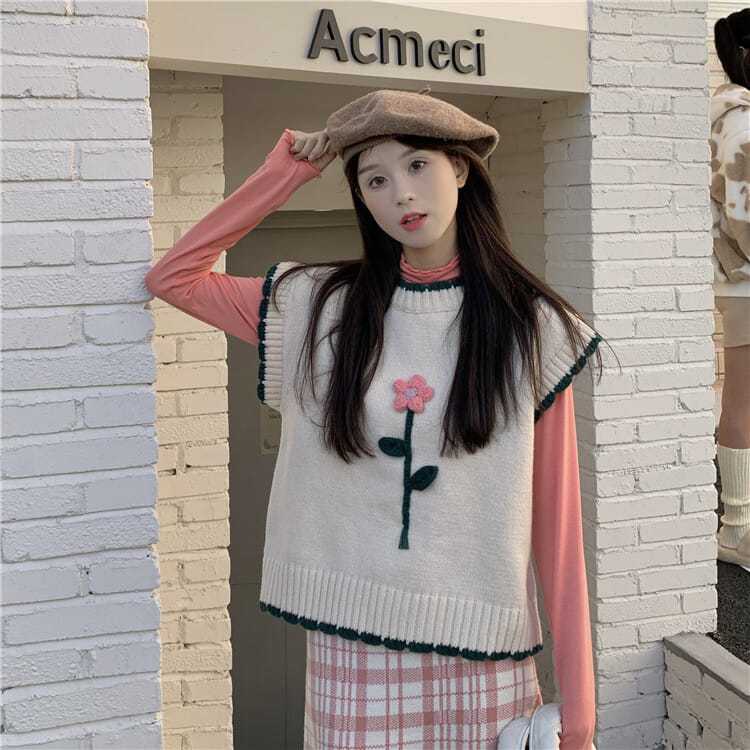 Áo Len Không Tay Cổ Tròn Dáng Rộng Thiết Kế Mới Thời Trang Theo Phong Cách Vintage