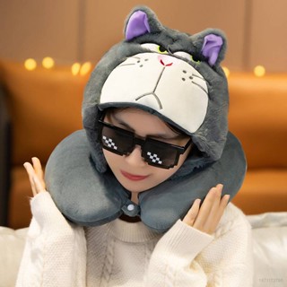 Gối Kê Cổ Chữ U Có Mũ Trùm Đầu Hình Mèo Lucifer Hoạt Hình Dễ Thương