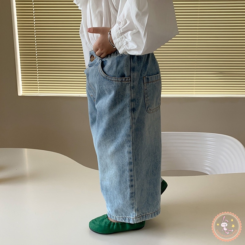 Quần Jean Ống Rộng Lưng Thun Thời Trang Hàn Quốc Cho Trẻ Em Gái