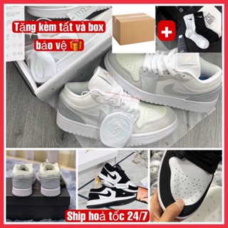 Giày Jordan cổ thấp Low Paris xám JD 1 Low Bản Đen Trắng Cực Hot