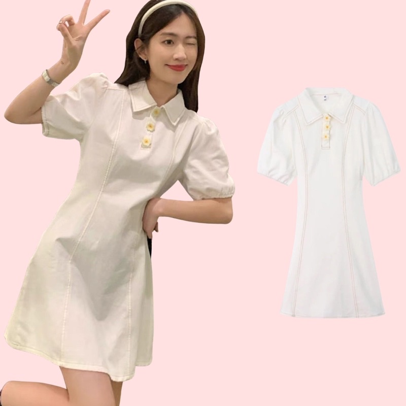 Váy Đầm trắng ngắn dáng suông bánh bèo siêu đáng yêu HÀNG CÓ SẴN - Váy Trắng Dáng Ngắn Đính Cúc Hoa Nhẹ Nhàng Nữ Tính