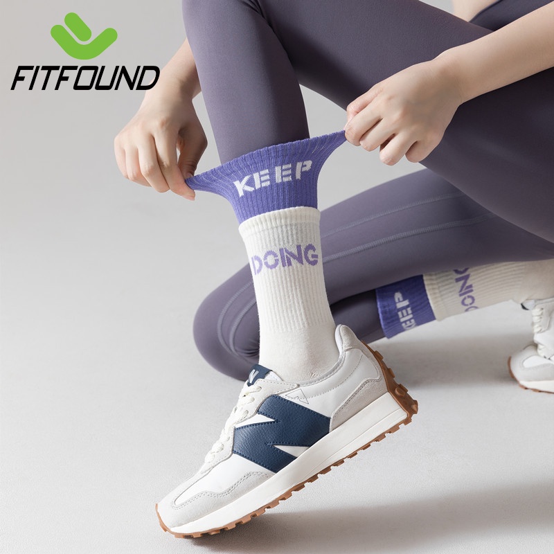 Tất / Vớ Chân Cao Cổ Nữ Freesize 35-39 Tập Yoga Pilates Len Co Giãn Đính Hạt Silicon Chống Trơn Trượt Keep Doing
