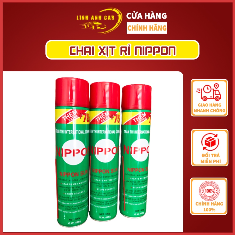 Chai xịt chống rỉ NIPPON loại 495g, bình dầu chống rỉ sét, vệ sinh kim