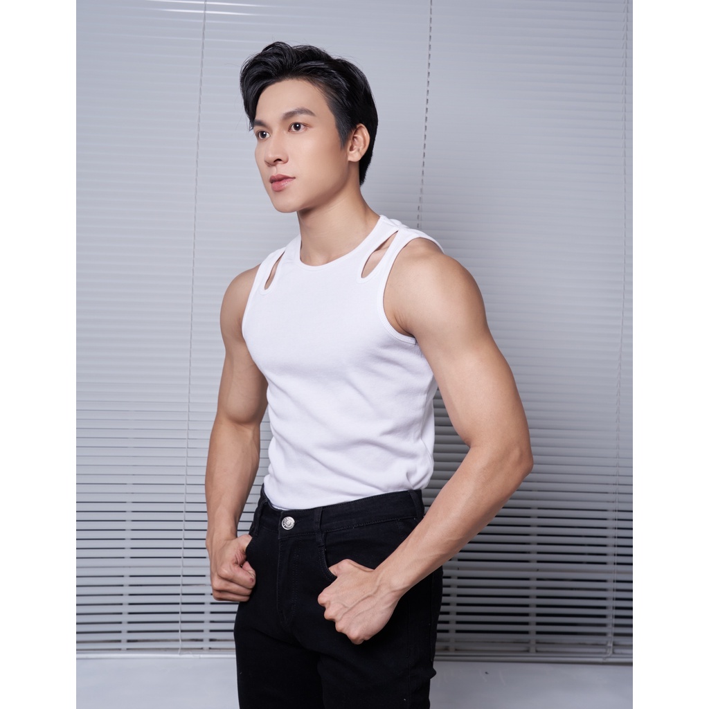 Áo Thun Tanktop Ba Lỗ Nam Cổ Tròn Khoét 2 Bên Vai Cotton Tăm Gân Thương Hiệu Mr Twins