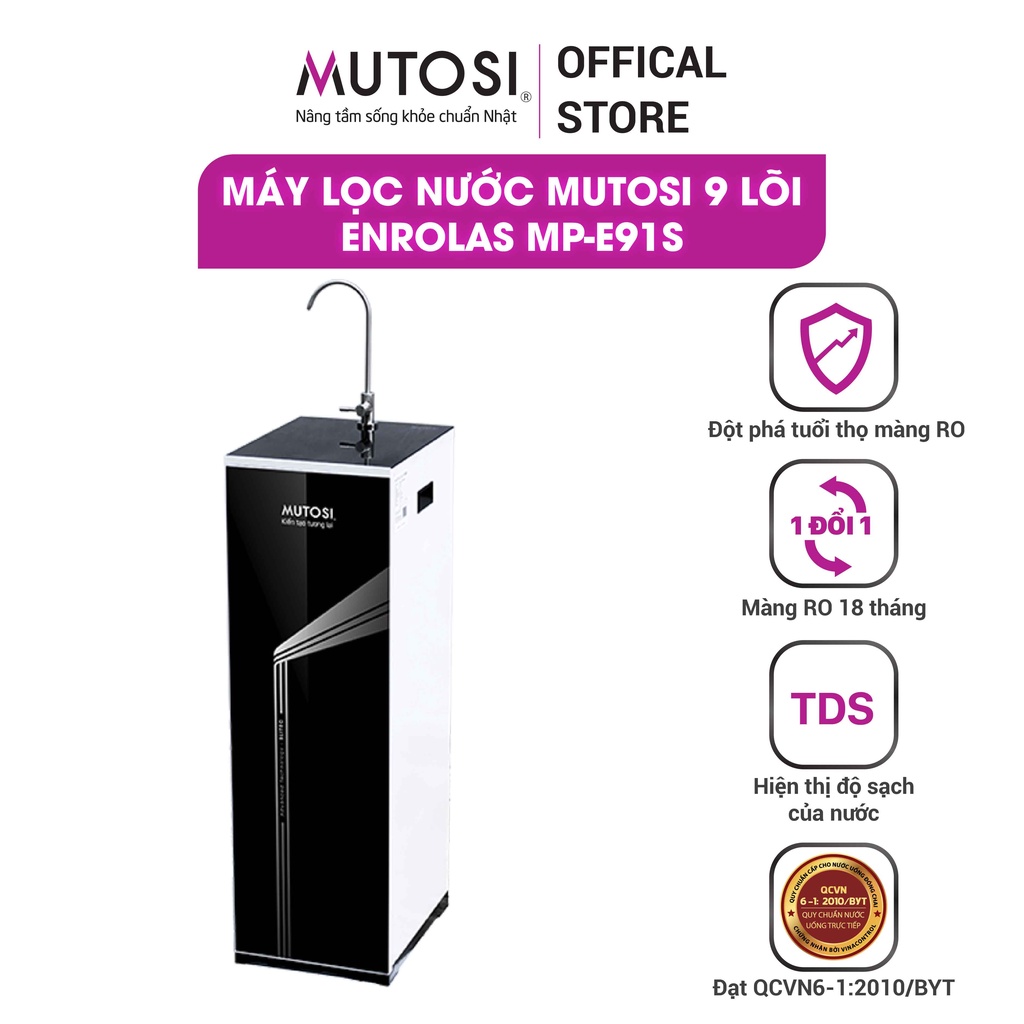 Máy lọc nước Enrolas Mutosi MP-E91S 9 cấp lọc, tích hợp thông minh hiển thị độ sạch của nước