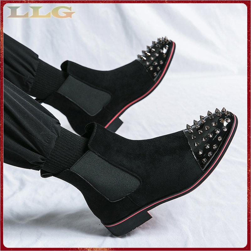 Giày Boot Da Cổ Cao Đính Đinh Tán Phong Cách Hàn Quốc Cho Nam Giày Oxford Thời Trang Trẻ Trung Năng Động