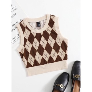 ✨Luminous - Áo gile sọc caro cổ tròn croptop thời trang ✨
