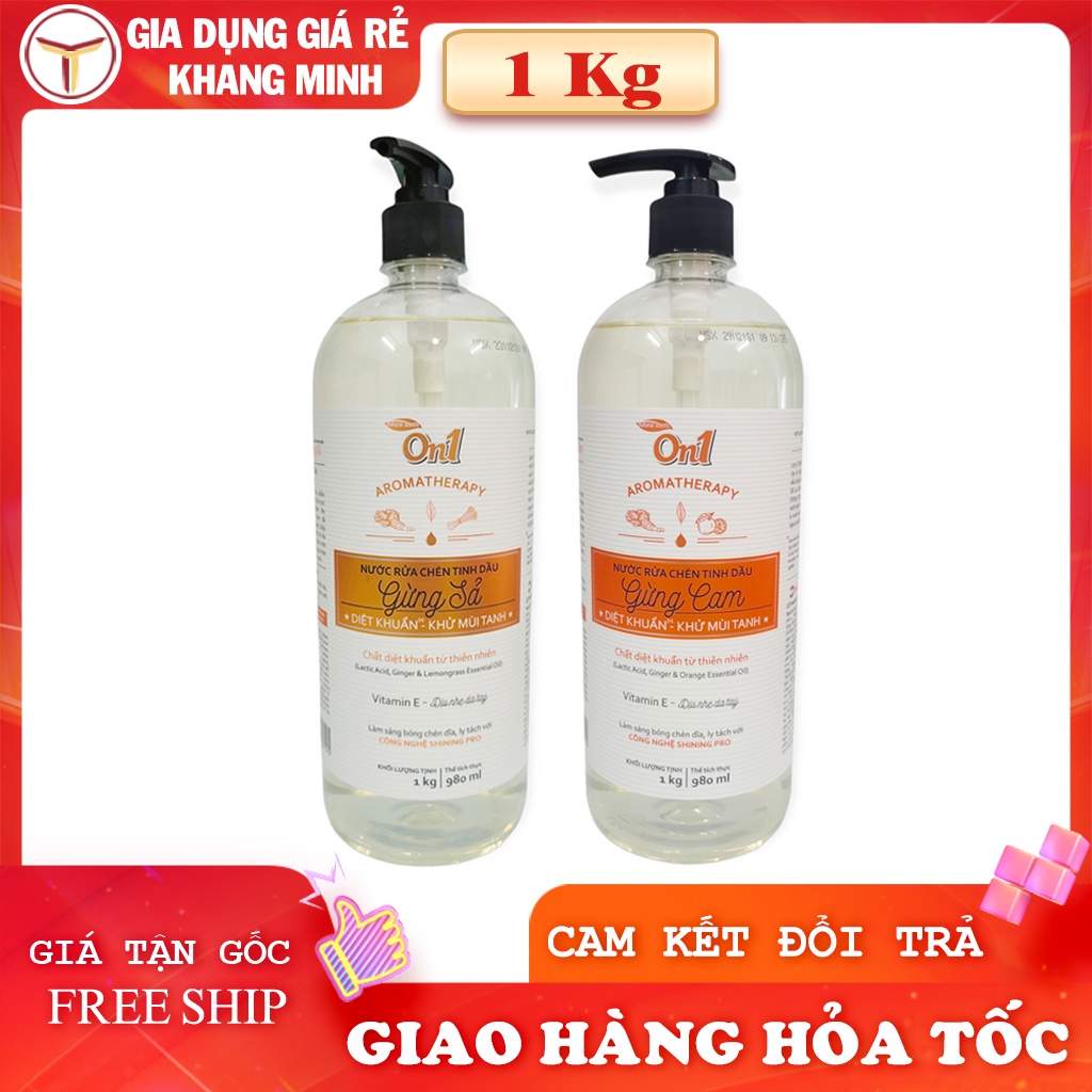 Nước Rửa Chén On1 Tinh Dầu Gừng Sả, Gừng Cam Chai 1Kg