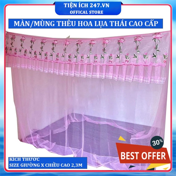 Mùng Ngủ Màn Ngủ Thêu hoa Chất Liệu Voan Thái Cao Cấp