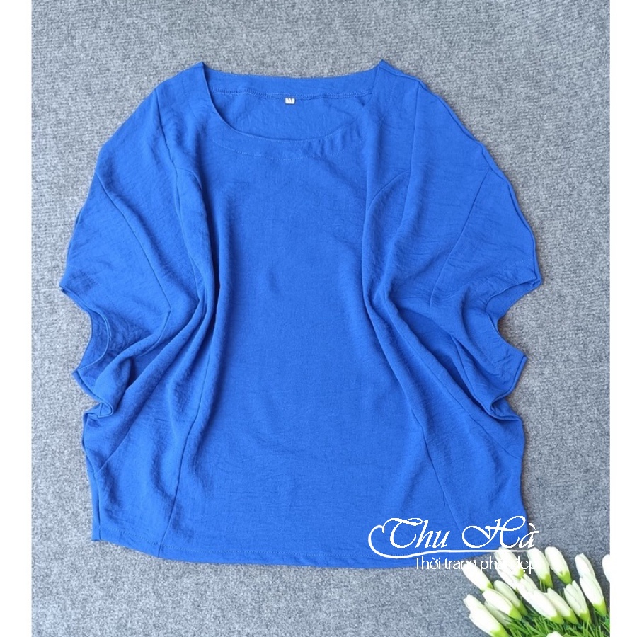 Áo cánh dơi nữ trung niên Thu Hà form rộng giấu bụng che khuyết điểm chất liệu đũi mềm nhẹ mát AKH.36