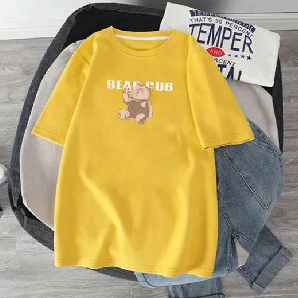 Áo thun SUXI tay ngắn dáng rộng dày dặn in họa tiết chú gấu dễ thương thời trang thu đông cho nữ