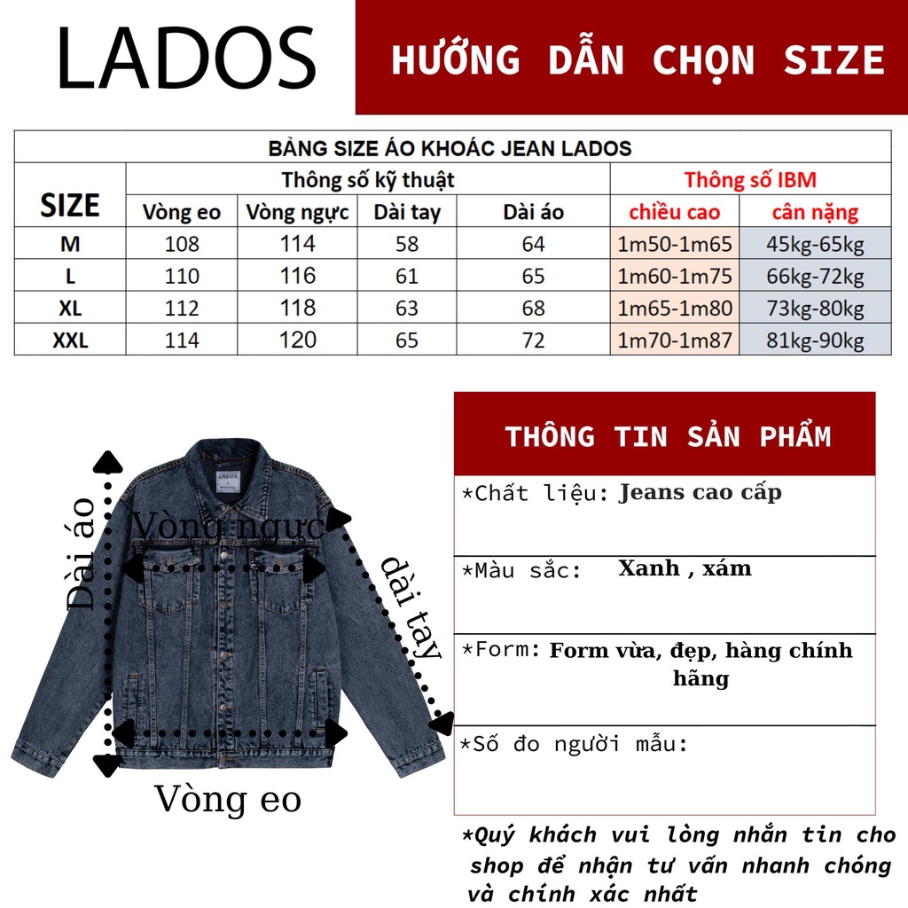 Áo khoác vải jean dày dặn LADOS - 2068 kiểu dáng nam tính - Chất vải dày dặn, mềm mại, có túi trong