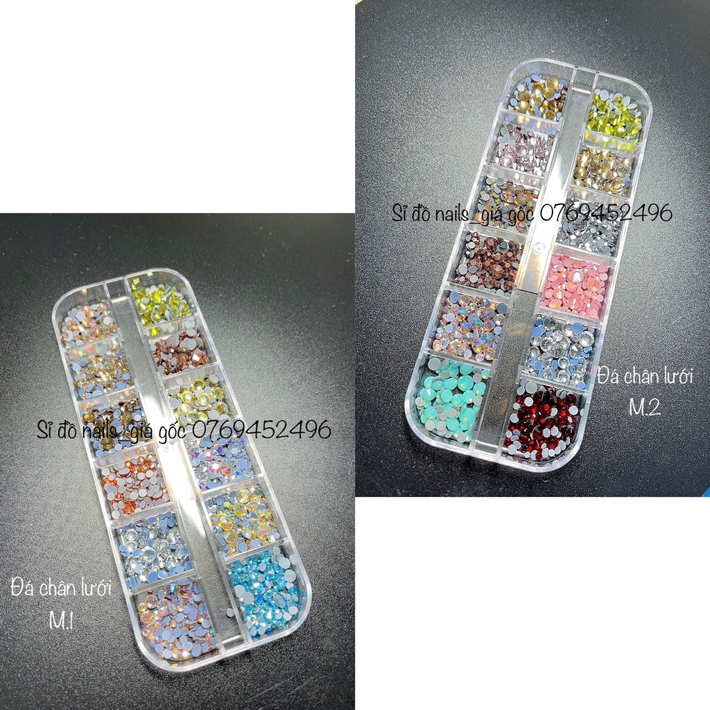 Khay đá chân lưới 14 khía, 12 ô mix màu mix size đính móng