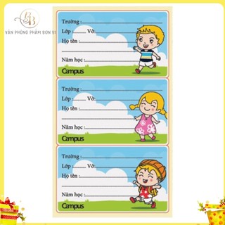 12 CÁI Nhãn vở campus Holiday, NHÃN TẬP, NHÃN GHI TÊN CÓ KEO DÍNH SẴN