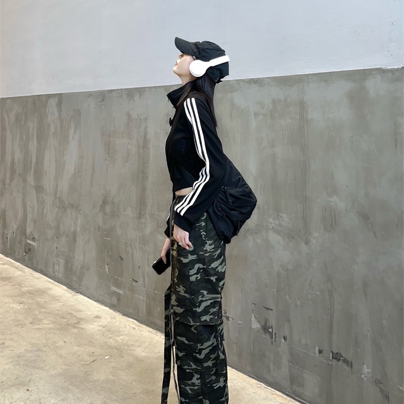 IELGY  Áo Khoác Màu Đen Dáng Ôm Phối Khóa Kéo Thời Trang Cho Nữ