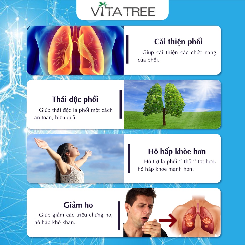 Viên uống thải độc phổi Vitatree Lung Detox của Úc hỗ trợ giảm ho, tăng cường miễn dịch bảo vệ hệ hô hấp hộp 60 viên