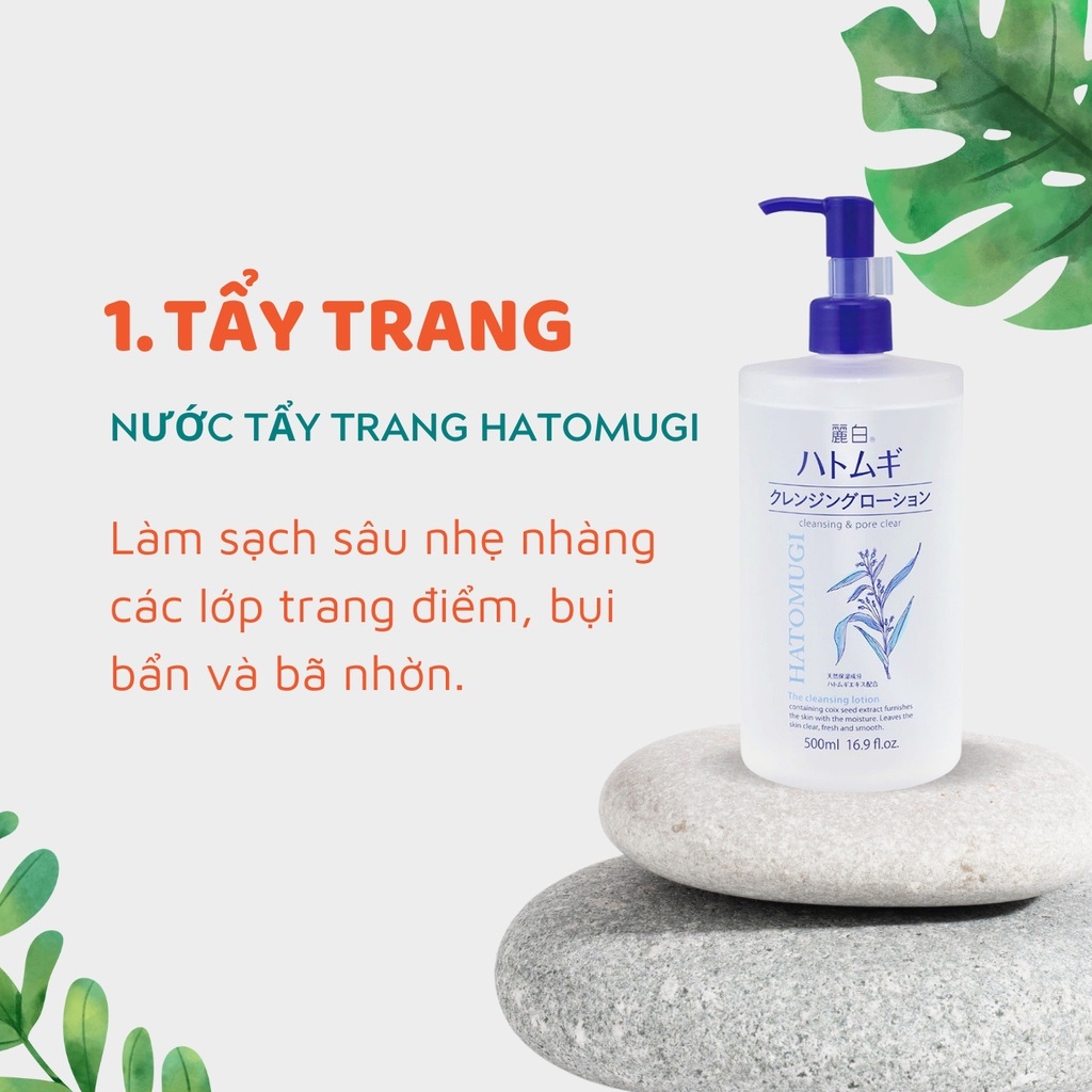 Nước Tẩy Trang Sạch Sâu Lỗ Chân Lông, Dưỡng Ẩm Và Làm Sáng Da Hatomugi Nhật Bản 500ml