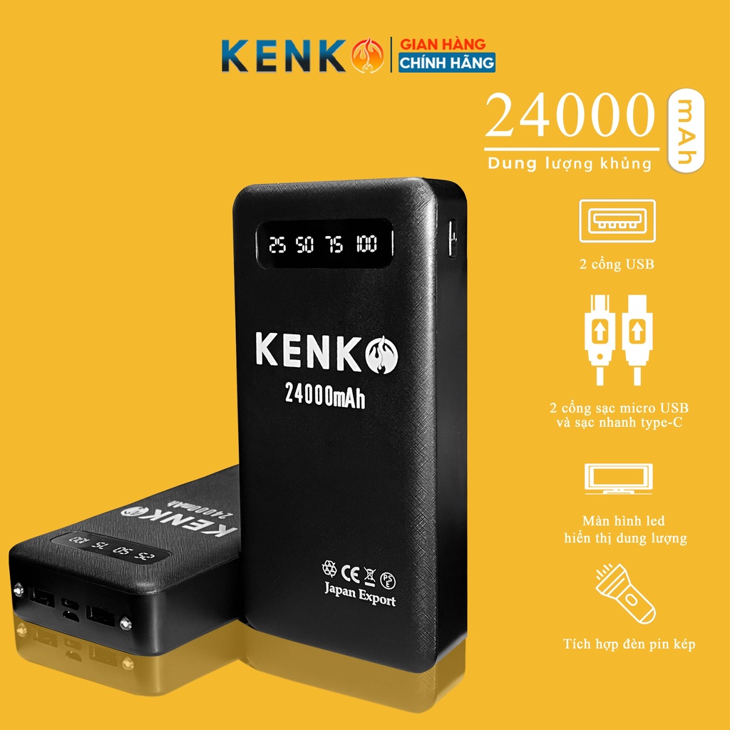 Pin áo sưởi Kenko dung lượng 24000mah có đèn pin chiếu sáng bảo hành 12 tháng