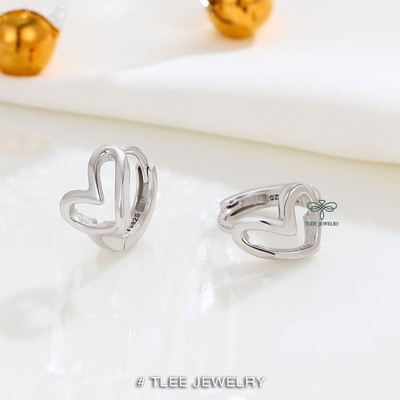 Khuyên tai bạc nữ TLEE tròn trơn hình tim chéo cá tính TLEE JEWELRY B0269