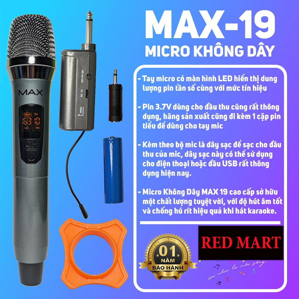 Micro không dây đa năng tlc max19 sóng mạnh, hút âm tốt sử dụng hay, độ nhạy cao