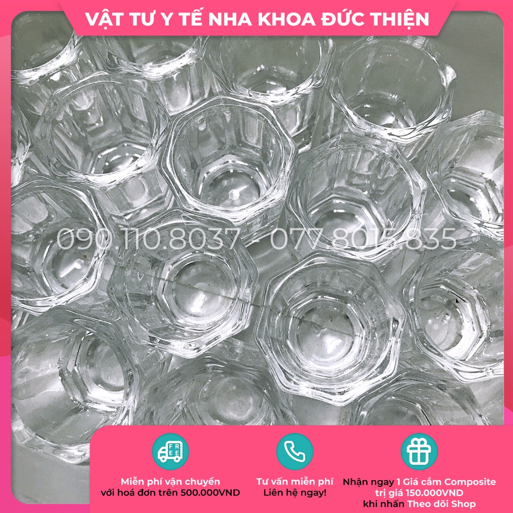 Chung thuỷ tinh nha khoa - Cốc thuỷ tinh bát giác - Đĩa Dappen - Vật tư nha khoa chính hãng